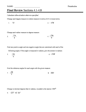Precalculus Final Review