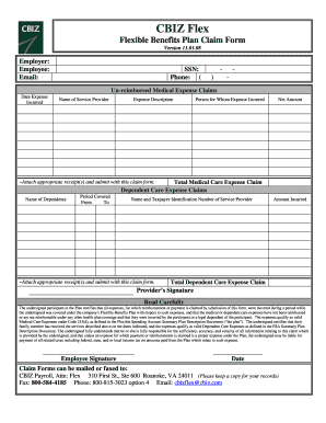 CBIZ Flexible Benefits Plan Claim Form