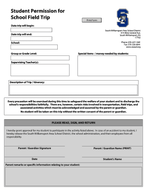 Student Permission for School Field Trip