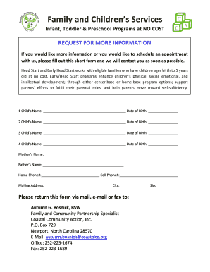 Request for More Information - Head Start Program