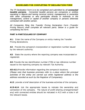 Nigeria Transfer Pricing Declaration Form