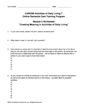CARES Activities of Daily Living Worksheet