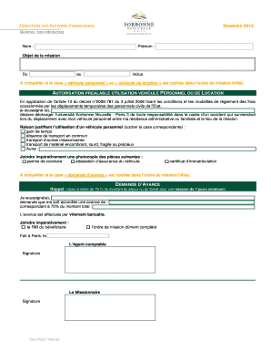 Formulaire d'autorisation de frais de mission