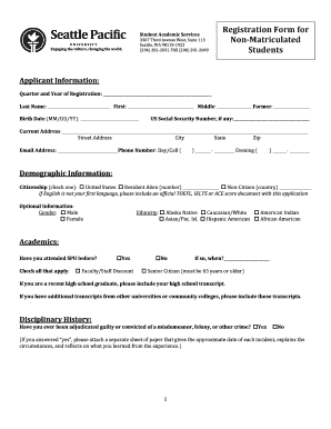 Seattle Pacific University Student Registration Form