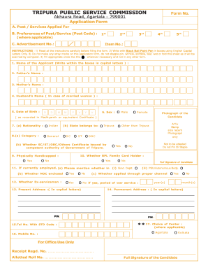Tripura Public Service Commission Application Form