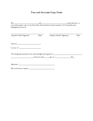 True and Accurate Copy Form
