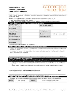 Education Sector School Application User Access Request