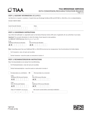 Fillable Online tiaainstitute TIAA BROKERAGE SERVICES ROTH CONVERSION ...