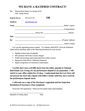Real Estate Short Sale Performance Deposit Form