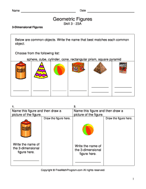 3D Geometric Figures Worksheet