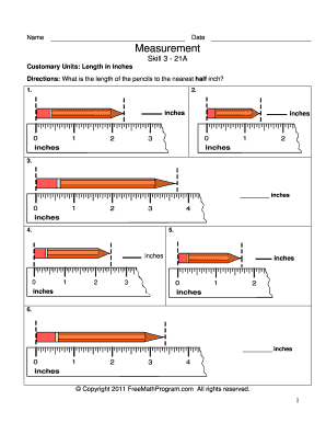 Measurement Worksheet: Length in Inches