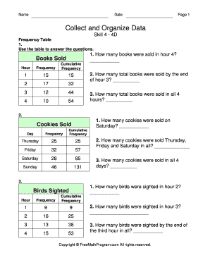 Math Worksheet Frequency Table