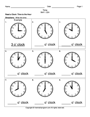 Time to the Hour Worksheet