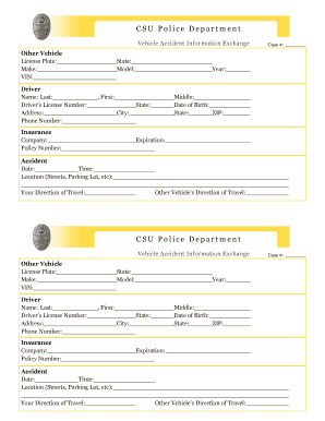 Vehicle Accident Information Exchange Form