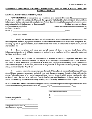 Subcontractor Final Waiver Release Form