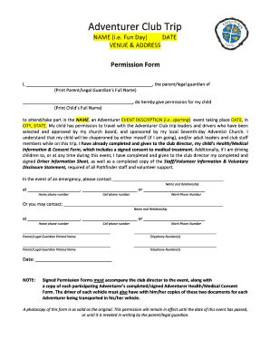 Adventurer Club Trip Permission Form