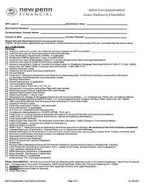 Mini Correspondent Loan Delivery Checklist