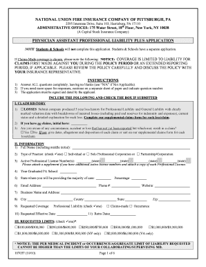 Physician Assistant Professional Liability Plus Application