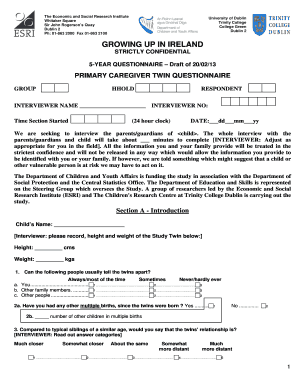 Primary Caregiver Twin Questionnaire