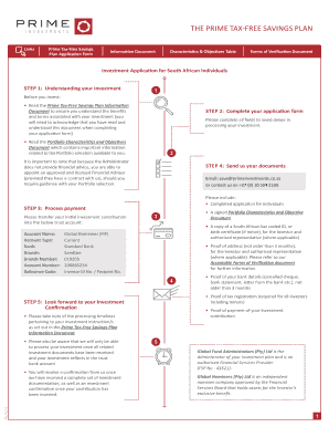 Prime Tax-Free Savings Plan Application Form