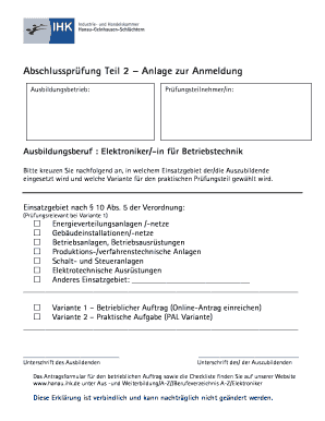 Abschlussprüfung Teil 2 – Anlage zur Anmeldung