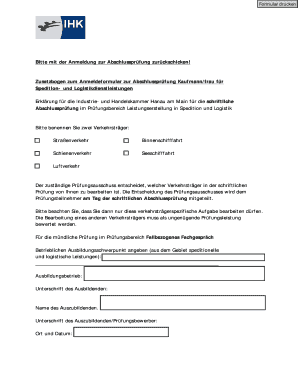 Zusatzbogen zum Anmeldeformular zur Abschlussprüfung
