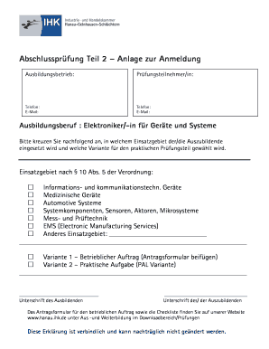 Abschlussprüfung Teil 2 – Anlage zur Anmeldung