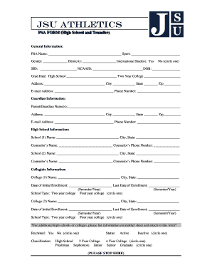 PSA Form for High School and Transfer Athletes