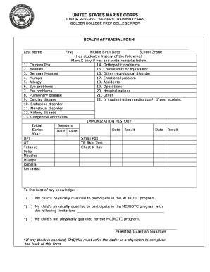 USMC JROTC Health Appraisal Form