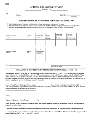 Chapter 7 Individual Debtor's Statement of Intention