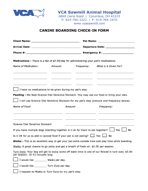 Canine Boarding Check-In Form