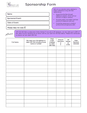 Rett UK Sponsorship Form