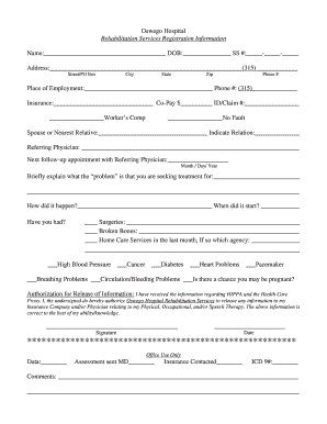 Oswego Hospital Rehabilitation Services Registration Form
