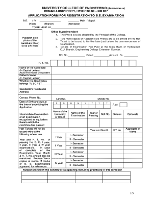 Osmania University B.E. Exam Registration Form