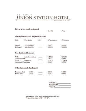 Hotel Booth Equipment and Credit Card Authorization Form