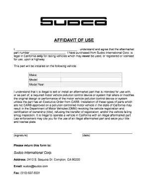 Affidavit of Use for Aftermarket Parts