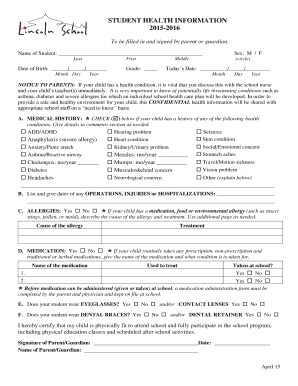 Student Health Information Form