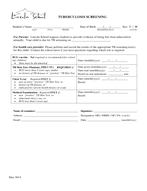Tuberculosis Screening Form
