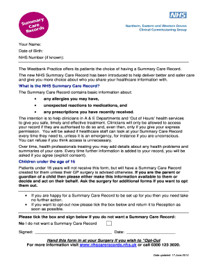 NHS Summary Care Record Opt-Out Form