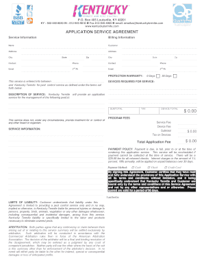 Kentucky Termite Pest Control Service Agreement
