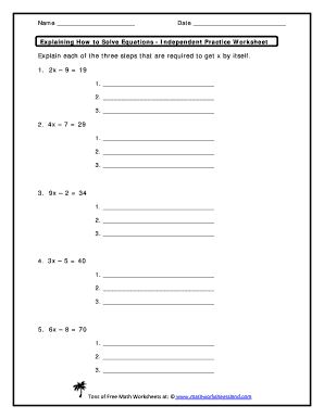 Explaining How to Solve Equations Independent Practice Worksheet