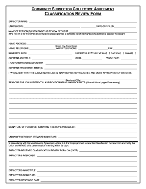 Community Subsector Collective Agreement Classification Review Form