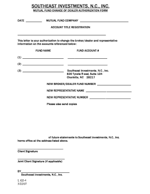 Mutual Fund Change of Dealer Authorization Form