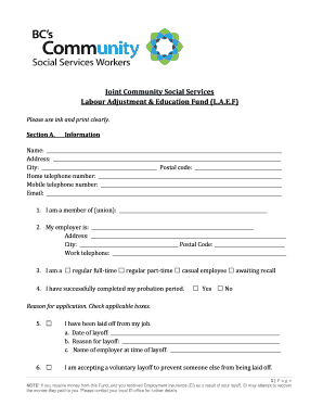Labour Adjustment Education Fund Application Form