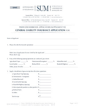 Pesticide Herbicide Applicators Supplement to General Liability Insurance Application