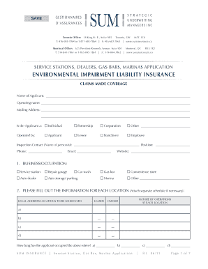 Service Station Environmental Impairment Liability Insurance Application