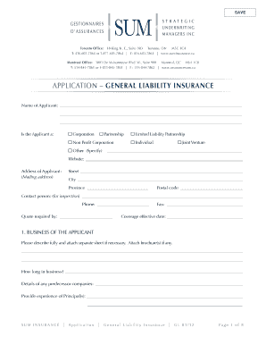 General Liability Insurance Application
