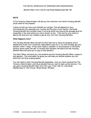 UK Housing Benefit Pre-Tenancy Determination Form