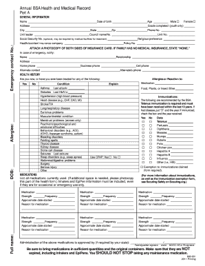 : Annual BSA Health and Medical Record Part A GENERAL INFORMATION Name Date of birth Age Address Male Female Grade completed (youth only) City State Unit leader Council name/No - chogun