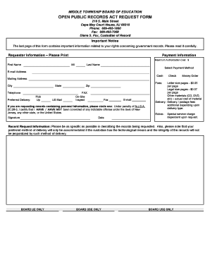New Jersey Open Public Records Act Request Form